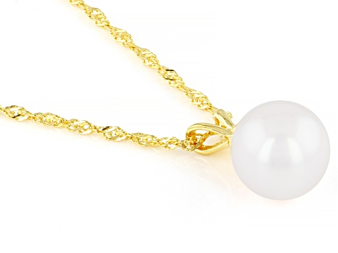 Pre-Owned White Cultured Japanese Akoya Pearl 18k Yellow Gold Over Sterling Silver Pendant With Chai