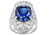 Pre-Owned Blue Lab Created Sapphire Rhodium Over Silver Ring 9.43ctw