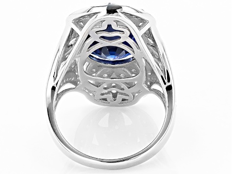 Pre-Owned Blue Lab Created Sapphire Rhodium Over Silver Ring 9.43ctw