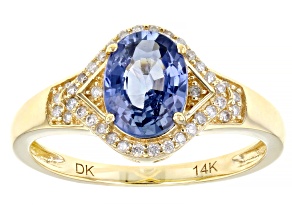 Pre-Owned Blue Ceylon Sapphire With White Diamond 14k Yellow Gold Ring 1.43ctw