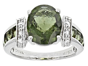 Pre-Owned Green Moldavite Rhodium Over Sterling Silver Ring 2.93ctw