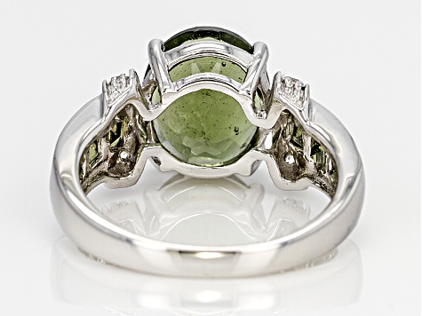 Pre-Owned Green Moldavite Rhodium Over Sterling Silver Ring 2.93ctw