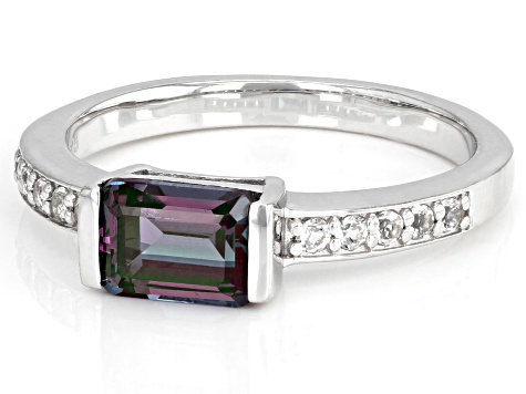 Pre-Owned Lab Created Alexandrite With White Topaz Rhodium Over Sterling Silver Ring 1.20ctw