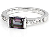 Pre-Owned Lab Created Alexandrite With White Topaz Rhodium Over Sterling Silver Ring 1.20ctw