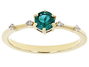 Pre-Owned Green Lab Emerald with White Zircon 18k Yellow Gold Over Sterling Silver May Birthstone Ri