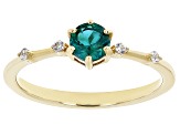 Pre-Owned Green Lab Emerald with White Zircon 18k Yellow Gold Over Sterling Silver May Birthstone Ri