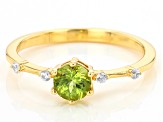 Pre-Owned Green Peridot with White Zircon 18k Yellow Gold Over Sterling Silver August Birthstone Rin