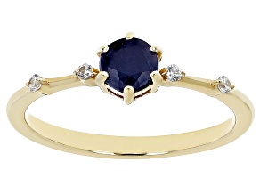 Pre-Owned Blue Sapphire with White Zircon 18k Yellow Gold Over Silver September Birthstone Ring .66c