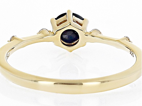 Pre-Owned Blue Sapphire with White Zircon 18k Yellow Gold Over Silver September Birthstone Ring .66c