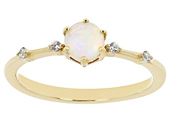 Picture of Pre-Owned Multi-Color Ethiopian Opal & White Zircon 18k Yellow Gold Over Silver October Birthstone R
