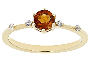 Pre-Owned Madeira Citrine With White Zircon 18k Yellow Gold Over Silver November Birthstone Ring .49