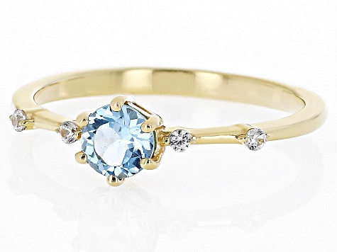 Pre-Owned Swiss Blue Topaz with White Zircon 18k Yellow Gold Over Silver December Birthstone Ring .5