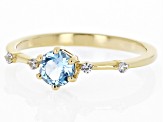 Pre-Owned Swiss Blue Topaz with White Zircon 18k Yellow Gold Over Silver December Birthstone Ring .5