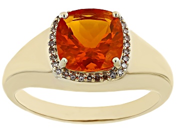 Picture of Pre-Owned Orange Fire Opal 10k Yellow Gold Men's Ring 1.84ctw