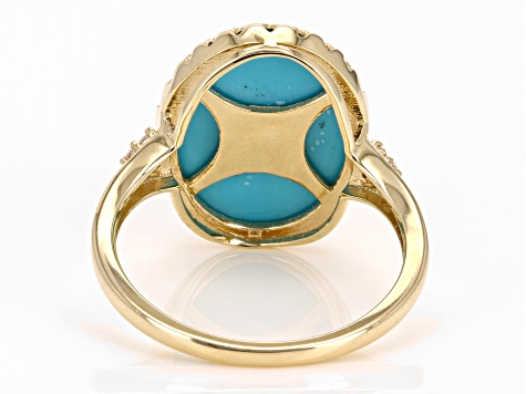 Pre-Owned Blue Sleeping Beauty Turquoise With White Diamond 10k Yellow Gold Ring 0.03ctw
