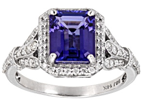 Pre-Owned Tanzanite And White Diamond 14k White Gold Halo Ring 4.17ctw