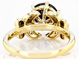 Pre-Owned Lab Blue Sapphire & White Cubic Zirconia 14k Yellow Gold Over Sterling Silver Butterfly Ri