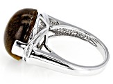 Pre-Owned Brown Tiger's Eye Rhodium Over Sterling Silver Solitaire Ring