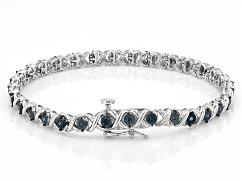 Pre-Owned Blue Velvet Diamonds™ Rhodium Over Sterling Silver Tennis Bracelet 0.25ctw