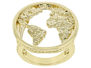 Pre-Owned 18k Yellow Gold Over Brass World Map Ring