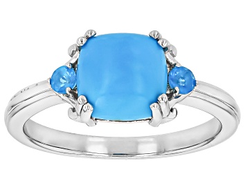 Picture of Pre-Owned Sleeping Beauty Turquoise Rhodium Over Sterling Silver Ring 0.09ctw