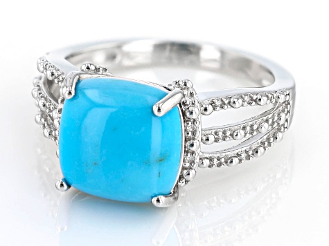 Pre-Owned Blue Kingman Turquoise Rhodium Over Sterling Silver Ring ...