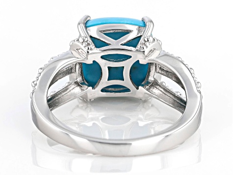 Pre-Owned Blue Kingman Turquoise Rhodium Over Sterling Silver Ring ...