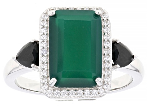 Pre-Owned Green Onyx Rhodium Over Sterling Silver Ring 3.61ctw