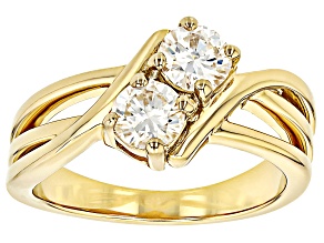 Pre-Owned Moissanite 14k Yellow Gold Over Silver Bypass Ring 1.00ctw DEW.
