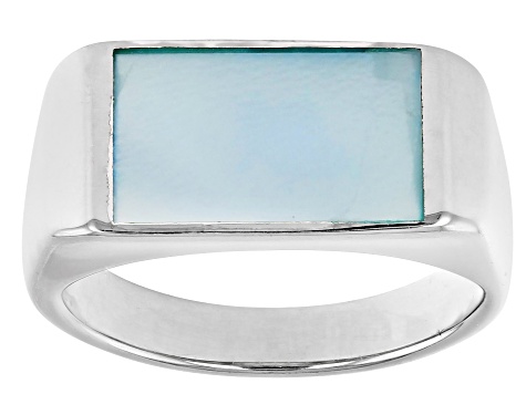 Pre-Owned Blue South Sea Mother-of-Pearl Rhodium Over Sterling Silver Ring