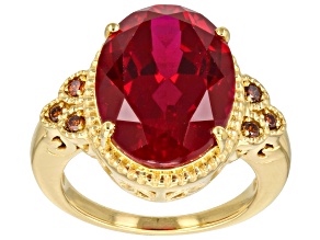 Pre-Owned Lab Created Ruby with Red Diamond 18k Yellow Gold over Sterling Silver Ring 10.90ctw