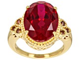 Pre-Owned Lab Created Ruby with Red Diamond 18k Yellow Gold over Sterling Silver Ring 10.90ctw