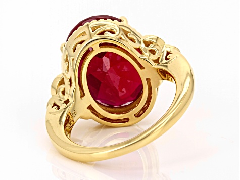 Pre-Owned Lab Created Ruby with Red Diamond 18k Yellow Gold over Sterling Silver Ring 10.90ctw