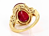 Pre-Owned Lab Created Ruby with Red Diamond 18k Yellow Gold over Sterling Silver Ring 10.90ctw