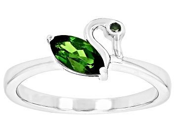 Picture of Pre-Owned Green Chrome Diopside Rhodium Over Silver Swan Ring 0.47ctw