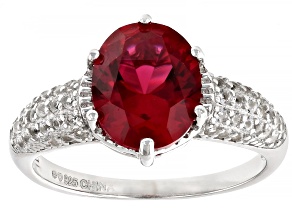 Pre-Owned Red Lab Created Ruby Rhodium Over Sterling Silver Ring 3.35ctw