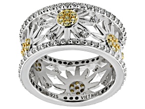 Pre-Owned White And Canary Cubic Zirconia Platinum Over Silver Look Toward The Sun Ring 2.00ctw