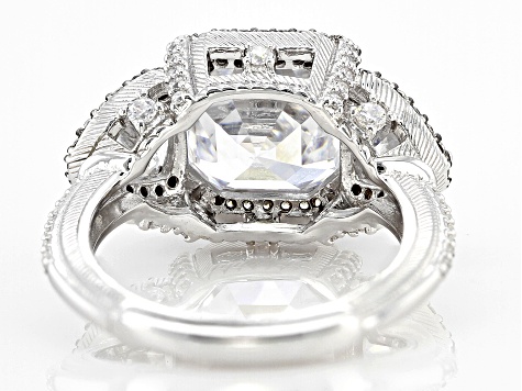 Pre-Owned Judith Ripka Asscher Cut White Cubic Zirconia Rhodium Over Silver Toujours Ring 11.12ctw