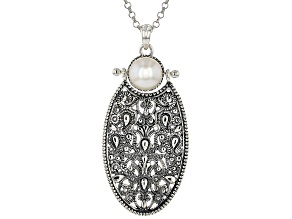Pre-Owned 8.5mm Cultured Freshwater Pearl Sterling Silver Oval  Pendant With Chain