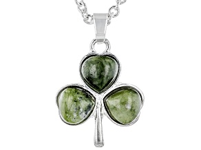Pre-Owned Green Connemara Marble Silver Tone Shamrock Pendant With Chain