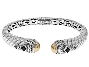 Pre-Owned Black Spinel & White Topaz Accents Sterling Silver With 18K Yellow Gold Accent Cuff Bracel