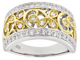 Pre-Owned White Cubic Zirconia Rhodium And 14k Yellow Gold Over Silver Ring 0.94ctw