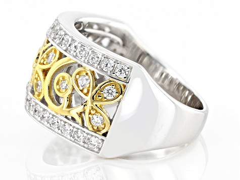 Pre-Owned White Cubic Zirconia Rhodium And 14k Yellow Gold Over Silver Ring 0.94ctw