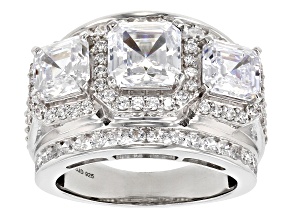 Pre-Owned White Cubic Zirconia Rhodium Over Silver Asscher Cut Anniversary Ring 7.35ctw