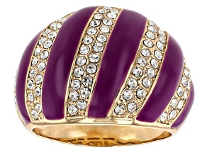 Pre-Owned Purple Enamel & White Crystal Gold Tone Dome Ring