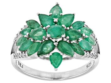 Picture of Pre-Owned Green Sakota Emerald Rhodium Over Silver Ring 1.98ctw