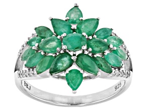 Pre-Owned Green Sakota Emerald Rhodium Over Silver Ring 1.98ctw