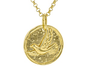 Pre-Owned 18k Yellow Gold Over Sterling Silver Reversible Bird & Peace Pendant With 18 Inch Rolo Cha