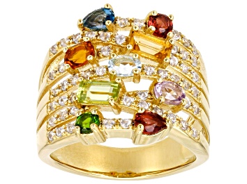 Picture of Pre-Owned Multi-Gemstone 18k Yellow Gold Over Sterling Silver Ring 1.93ctw