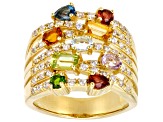 Pre-Owned Multi-Gemstone 18k Yellow Gold Over Sterling Silver Ring 1.93ctw